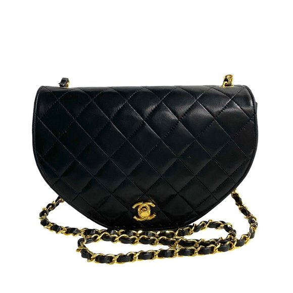 CHANEL Matelasse Coco Mark Lambskin Chain Shoulder Bag Pochette Black 21404 - Picture 1 of 9